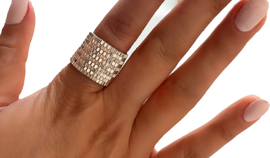Anillo i✨ 10 corridas de mini cuadraditos de Plata tejidas a mano✨✨✨