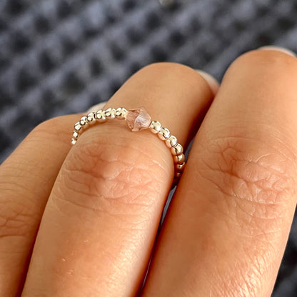 Anillo A 💕 de mini bolitas de Plata Y cristal marca Swarovski original 3mm.